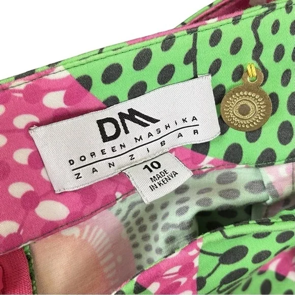 Anthropologie Doreen Mashika Legend & Song Dutch Wax Skirt Pink Green Dot Sz 10